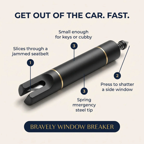 The Escape - The Bravely Window Breaker and Seatbelt Cutter Helps You Cut Through Locked Seatbelts And Windows