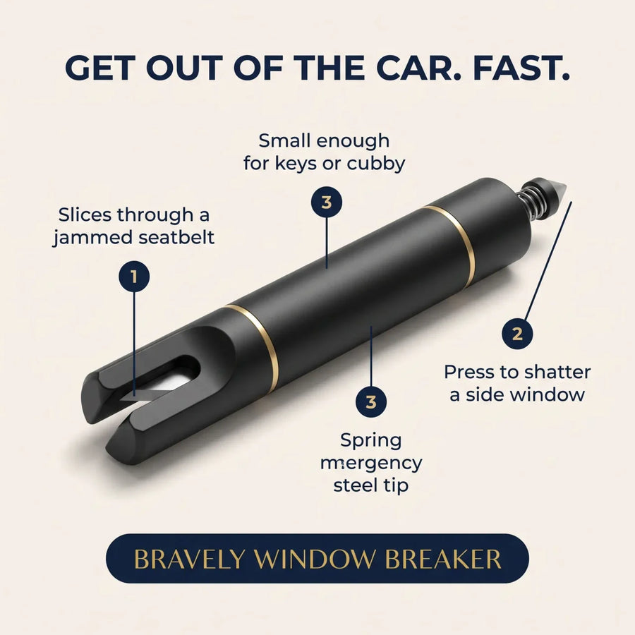 The Escape - The Bravely Window Breaker and Seatbelt Cutter Helps You Cut Through Locked Seatbelts And Windows